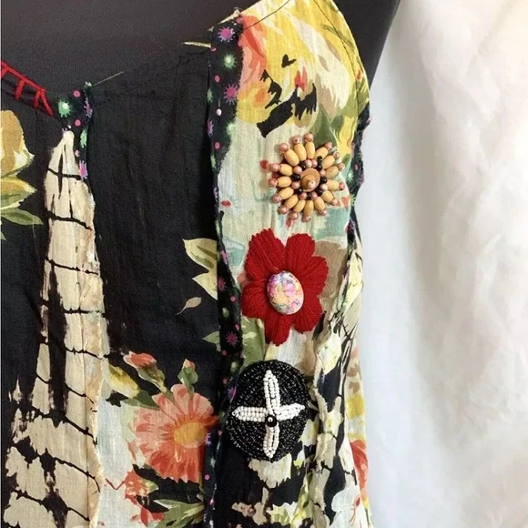 Tianello Boho Tie Dye Floral Embroidered Beaded Dress - Size Extra Small - Picture 4 of 6